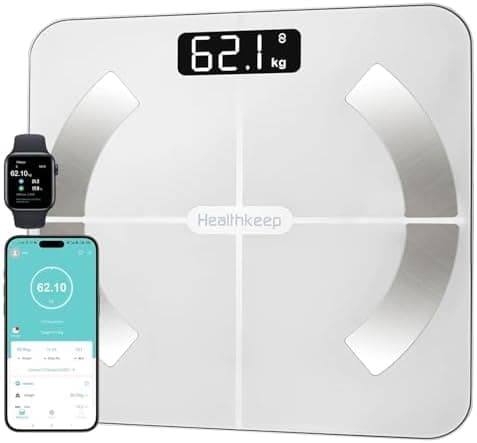 Bascula de Baño Digital, Bascula Grasa Corporal y Muscular con App, Bascula para peso corporal Inteligente, 13 Monitores de Composición Corporal Peso IMC Muscular, Máximo 180kg
