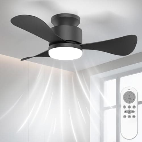 Airwit Pequeño 71cm Ventilador de Techo con Luz Silencioso, Regulable Ventilador Techo con Mando a Distancia y Reversible Motor DC para Dormitorio Salon Cocina, 6 Velocidades