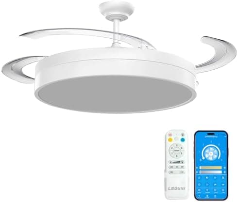 LEDUNI ® Ventilador con Luz Lámpara LED 66W Ventilador Invisible Ultra Silencioso con Mando a Distancia+Control APP y Palas Retráctiles,Luz Fría/Neutra/Cálida Interiores Plafón lluminación