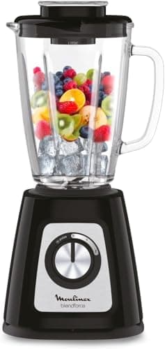 Moulinex Blendforce 2, Batidora de vaso de 800 W, Jarra de cristal 1,75 L (hasta 80ºC), 3 velocidades, Bloqueo inteligente, Sistema de refrigeración, Picadora hielo, Color negro, LM4308