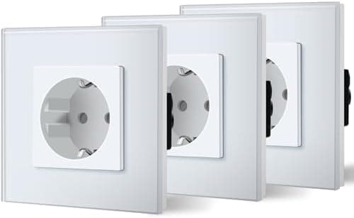 BSEED Enchufe de Pared con Cristal,Enchufes Empotrable Estándar,Schuko Enchufe Simple 16A 250V,Toma de Corriente para Cocina,Dormitorio,Oficina,Hotel,M Serie,1 Enchufe-3 Paquetes,86mm Blanco