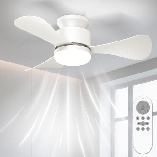 Airwit Pequeño 71cm Ventilador de Techo con Luz Silencioso, Regulable Ventilador Techo con Mando a Distancia y Reversible Motor DC para Dormitorio Salon Cocina, 6 Velocidades