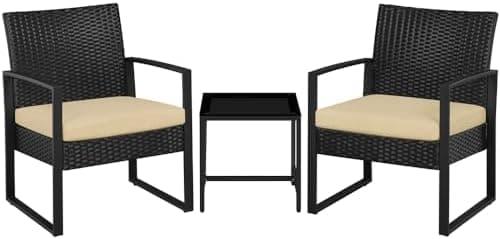 Yaheetech Juego de Sillas y Mesa Exterior Conjunto de Muebles Exterior Terraza Juego de Silla de Ratán para Jardín Balcón con Cojines Impermeable Begei