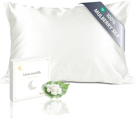 TOWNSSILK - Funda de Almohada 100% de Seda de Morera, cuida el Cabello y la Piel, Ambos Lados de Seda de 19 Momme, 1 Unidad,Naturalwhite， 50 x 75 cm