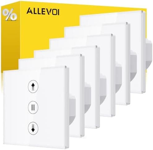 Interruptor de Persiana Inteligente de 6 Piezas con Control por Porcentaje, 80 * 80mm Interruptor de Persiana Wifi, Control por Voz Compatible con Alexa/Google Home/Smart Life, Requiere Cable Neutro