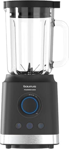 Taurus - Batidora de Vaso de Alta Potencia Powermix 2000 W | Jarra de Cristal 1,8 L | Cuchillas de Acero Inoxidable Extraíbles | 2 Funciones Automáticas + Turbo | Sistema de Seguridad | Libre de BPA