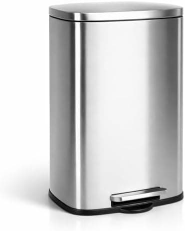 T-LOVENDO.ES Cubo de Basura 50L Grande de Acero Inoxidable con Pedal | Papelera con Tapa Anti-Olores | Sistema Sujeta Bolsas | Diseño Moderno | Apertura Suave y Silenciosa | Cocina Baño Oficina