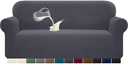 Granbest Funda de sofá elástica en Jacquard de Spandex con Espuma Antideslizante [1 Pieza] 3 plazas Gris
