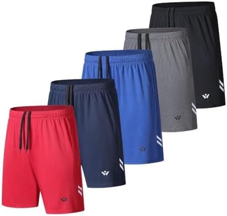 fovdtaa Paquete de 5 pantalones cortos deportivos para hombre con bolsillos y cintura elástica, pantalones cortos de entrenamiento de secado rápido, pantalones de correr