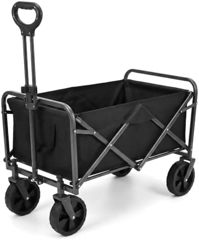 Carrito Plegable de Carga con Ruedas, Carro de Transporte Compacto y Ligero, Ideal para Compras, Playa,Jardín y Camping, Manillar Ajustable y Gran Capacidad, Fácil de Guardar (70 litros)