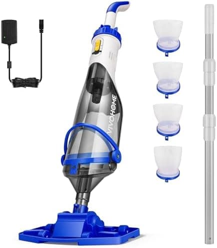 VIVOHOME 70LPM Aspiradora Piscina Inalámbrica Autónoma de 60 Minutos Limpiador Portátil para Piscina con Pértigas Telescópicas de 213cm Ideal para Piscinas Elevadas y Enterradas, Spas y Jacuzzis