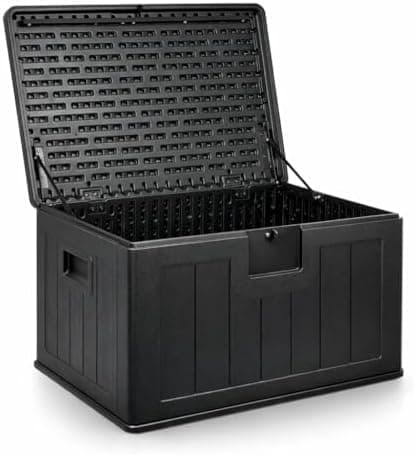 Baúl exterior almacenaje de resina impermeable multiusos 205L | Arcón de jardín resistente a la intemperie | Almacenamiento de cojines, herramientas o juguetes | Cofre organizador con tapa y asas