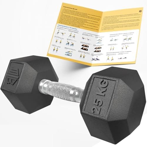 Mancuerna Hexagonal Profesional de Caucho con Agarre Cromado Antideslizante (De 2.5 kg a 240 kg) - Opciones Individuales, Pares o Combos