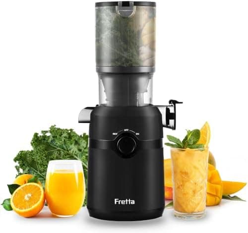 Fretta Extractor de Zumos y Verduras, Apertura de 108MM y Capacidad de 1L, Licuadora Prensado en Frio para Verduras Frutas Enteras, 200W Slow Juicer Machine, Fácil Montaje y Limpieza, Sin BPA (Negro)