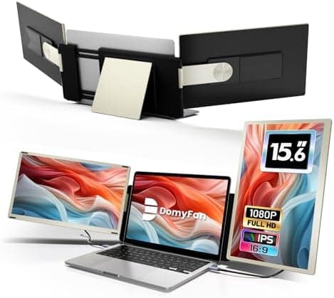 domyfan Monitor Portátil 15.6” 120% sRGB FHD 1080P Extensor Pantalla Portati para Todos Tamaños de Laptops con USB HDMI Plug-Play para Mac, Windows, Chrome, Android