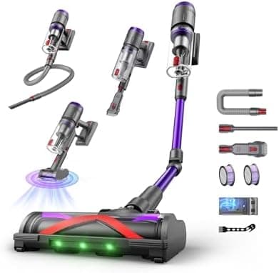 Circlio Aspiradora Sin Cable 58kPa/600W/75Min, Escoba Aspiradora sin Cable con Brazo Flexible, Manguera de 1m, Aspiradora Antiácaros para Colchones, Ideal para Suelos, Alfombras y Pelo de Mascotas