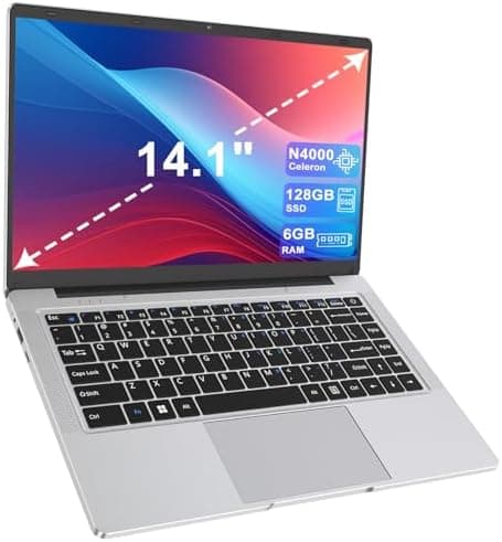 PINSTONE Ordenador portátil de 14 Pulgadas, PC Portátil 6 GB RAM 128 GB SSD, Dual-Core UHD 1366 x 768, Computer Portátil diseño sin Ventilador, Wi-Fi 5G, Teclado de Membrana, ratón Incluido