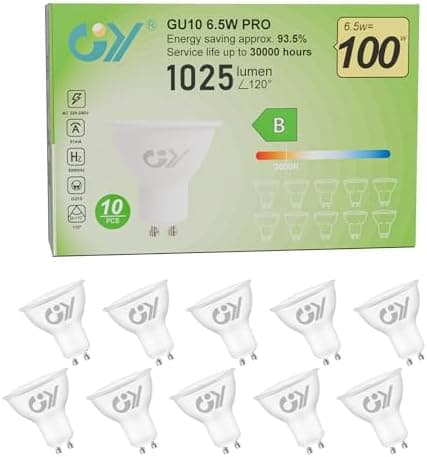 GY Bombilla LED GU10 6.5W (Eq. 100W) 1025LM 3000K Blanco Cálido, No Regulable, 110 Grados Ángulo de haz - Bombillas GU10 LED Pack de 10
