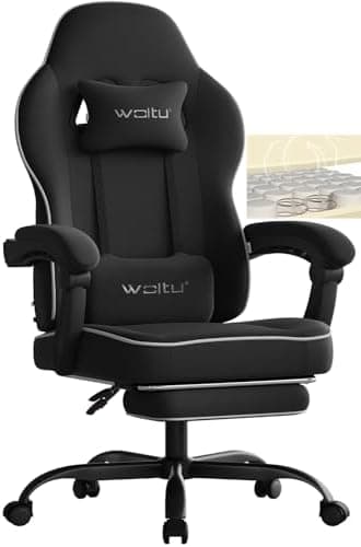 WOLTU Silla Gaming Ergonómica, Silla Escritorio con Reposabrazos y Soporte Lumbar, para Oficina y Estudio, Asiento Elastico, Estructura Metal, Tela Sintética, Negro, GS10sz