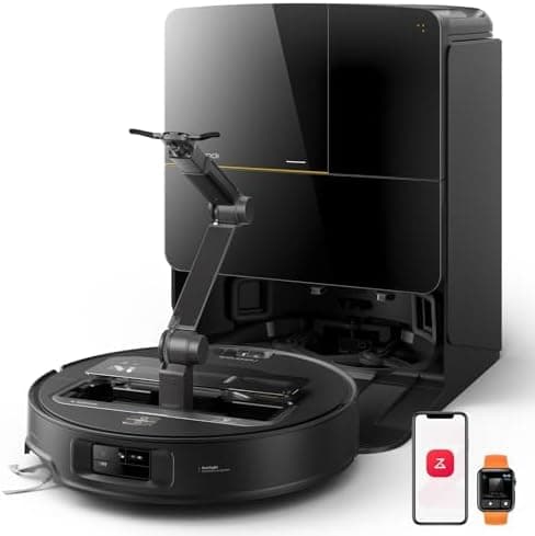 roborock Saros Z70 Robot Aspirador con Brazo Mecánico OmniGrip Plegable de 5 Ejes, Succión de 22000 Pa, Doble Sistema antienredos, Diseño Ultrafino de 7,98 cm y Evitar 108 Tipos de Obustáculos, Negro