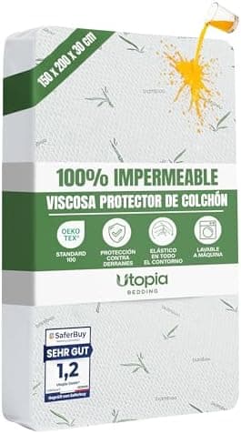 Utopia Bedding Protector de Colchón 150 x 200 x 30 cm Impermeable, Viscosa Premium, Certificación Oeko-Tex, Cubre Colchón Transpirable, Elástico En Todo