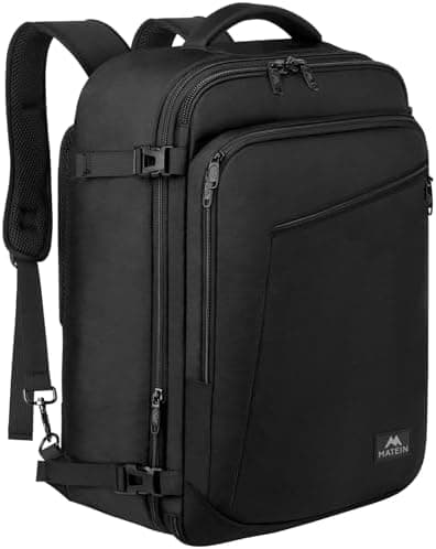 MATEIN Mochila Viaje Cabina Avion 55x35x25, Mochila Cabina Avion Hombre y Mujer para Air Europa, Travel Backpack Grande 50l Expandible Impermeable Multifuncional para Viajes de Negocios, Negro