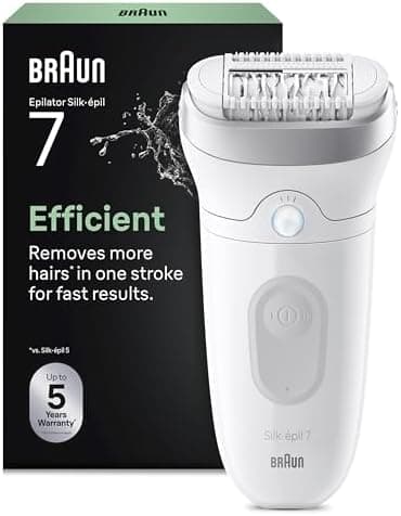 Braun Depiladora Eléctrica Mujer Silk·épil 7 Depiladora Corporal con Cabezal Ancho para Una Fácil Eliminación del Vello, con Cepillo de Limpieza, Uso en Seco Y Mojado, Depilación Suave Duradera, 7-011