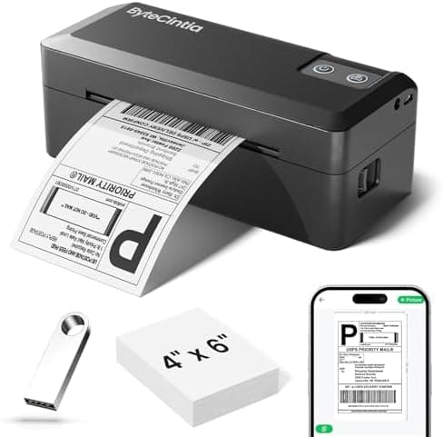 ByteCintia Impresora de Etiquetas térmica Bluetooth 4x6, Impresora Etiquetas Envio, Ideal para pequeños Negocios y Doméstico, Compatible con iOS, Android, Windows, DHL y UPS,F9
