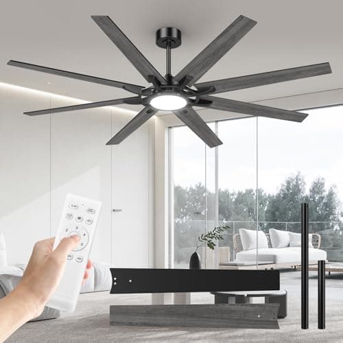 Airwit 183cm Ventilador de Techo con Luz Extra Grande, Lámpara Ventilador de Techo con Mando, Aspas Reversibles, Silencioso, Diseño Industrial para Salón Grande, Dormitorio y Terraza Cubierta