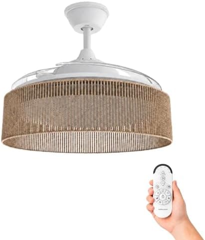 Mellerware - Ventilador de Techo con Luz y Lámpara Brizy Bright Rattan | 3 Aspas 106 de Diámetro| 40 W | 6 Velocidades Ultra Silencioso | Función Verano-Invierno | Temporizador | LED