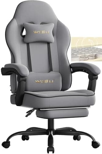 WOLTU Silla Gaming Ergonómica, Silla Oficina con Reposabrazos y Soporte Lumbar, para Escritorio, Oficina y Estudio, Asiento Elastico, Estructura Metal, Tela de Malla, Gris, GS11gr