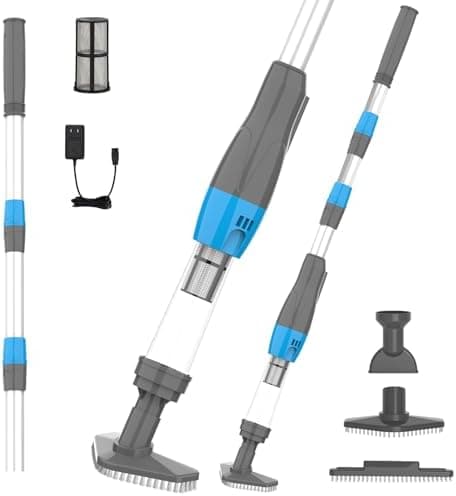 PoolyPoly 3 en 1 Limpiafondos de Piscina Electrico, Aspirador de Piscina Manual, Inalámbrico con Batería Recargable para Spas, Piscinas Pequeñas - Tiempo de Ejecución 90 Minutos, Gris