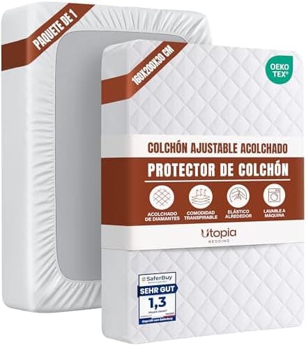 Utopia Bedding Protector de colchón Acolchado 160 x 200 cm, Microfibra, Transpirable, Funda para colchon estira hasta 30 cm de Profundidad (Cama 160 Blanco)