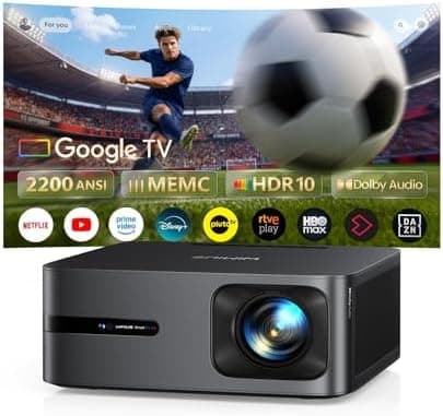 Proyector 4K | 2200 ANSI Brillo | Google TV 14.0 Integrado | Audio Dolby 56W| Proyector FHD 1080P Nativo, Enfoque Automático e IA Calibración, 2+32GB, HDMI 2.1, MEMC HDR10 para Cine en Casa y Exterior