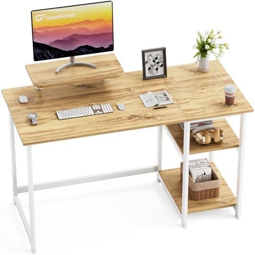 GreenForest Escritorio Ahorrar Espacio y Estantes Reversibles,100 cm Mesa de Estudio Compacta con Estante Monitor, para Oficina en Casa o Dormitorio Estudiante, Beige
