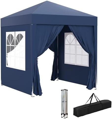 Outsunny Carpa Plegable Pop-up Gazebo 2x2 m Cenador Plegable con 4 Paredes Laterales Anti-UV y Bolsa de Transporte para Camping Fiestas Azul