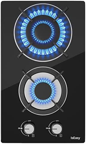 Placa de gas con 2 fuegos, autosuficiente, para cocina de gas – Cocina empotrable – gas natural/propano (2 quemadores – cristal)