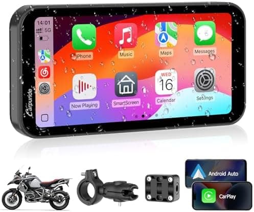 Carpuride W603 Pantalla Carplay para Motocicleta, CarPlay Inalámbrico y Android Auto para Moto, Control Remoto, Pantalla Táctil Impermeable de 6,3", Audio BT, Navegación GPS, Siri, Asistente de G00gle