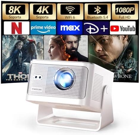 [App Integrada] Mini Proyector 4K & 8K Soporte 1080P Nativo, Proyector Portátil con WiFi 6 Bluetooth 5.4, 600ANSI, Enfoque Automático, 6D Corrección Automática de Trapecio, Rotación 180°, HY350MAX