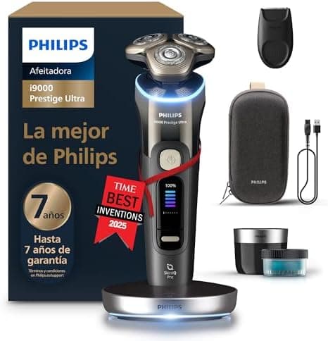 Philips i9000 Prestige Ultra, Afeitadora Eléctrica Hombre, Máquina de Afeitar Barba en Seco y Mojado, Tecnología SkinIQ Pro, Base de Carga, Recargable, Estuche Premium, Centro de limpieza, XP9405/31