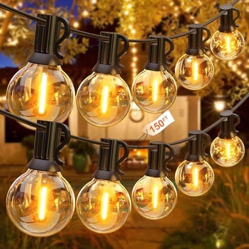 GLUROO 45.7M Guirnaldas de Luces Exterior LED, Cadena de Luces Exterior Impermeable con 75+2 G40 Bombillas de Plástico, Guirnaldas Luminosas Interior para Jardín Porche Patio Trasero