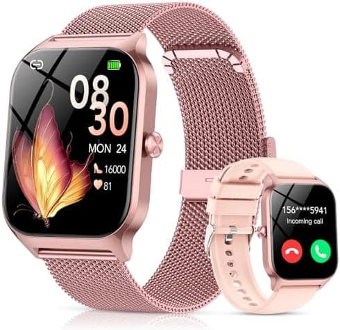 Reloj Inteligente Mujer con Llamadas Bluetooth y Asistente IA, Whatsapp Notificaciones,1.85" HD Smartwatch Mujer con SpO2/Pulsómetro/Monitor de Sueño,120+ Modos Deportes para iPhone Android,2 Correas
