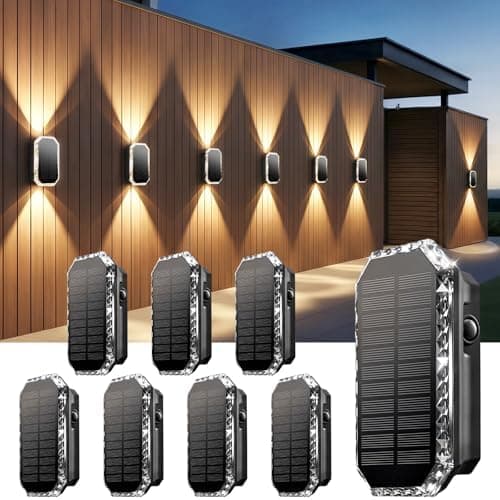 SUNNMO Aplique Solar Exterior Pared, 8 Piezas Luces Solares Exterior Arriba y Abajo, Lamparas Solares 3 Colores Luz Calida Blanca, IP65 Impermeable Luz Solar Pared Patio Jardin Muro, 3000K/4000K/6500K