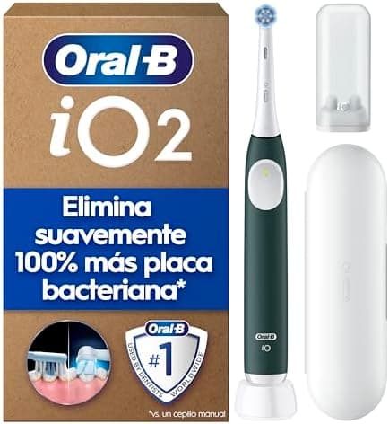 Oral-B iO 2 Cepillo de Dientes Eléctrico, 1 Cabezal, Estuche De Viaje, Verde Bosque - Cepillo Dental con Sensor De Presión, 3 Modos De Cepillado Y Temporizador, Soporte de Recambios de Viaje,