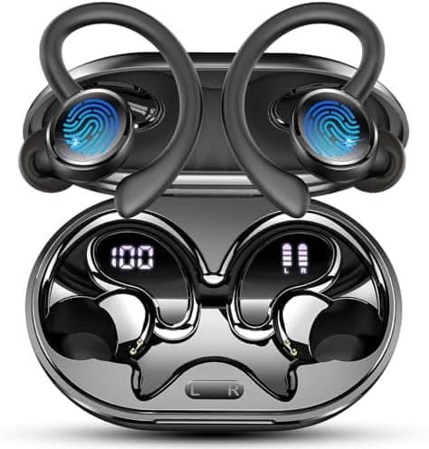 2026 Nueva Auriculares Inalambricos Deportivos, Auriculares Bluetooth 5.4 HiFi Estéreo con 4 HD Mic, 50H Cascos Inalambricos Bluetooth con Cancelacion Ruido ENC, IP7 Impermeable Cascos/Pantalla LED