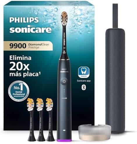 Philips Sonicare DiamondClean 9900 Prestige cepillo dental eléctrico, con tecnología SenseIQ y aplicación, 5 modos de cepillado, estuche de viaje con carga, azul medianoche, modelo HX9992/45