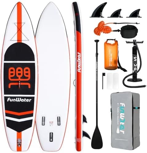 FunWater Tabla de Surf Hinchable Sup,with Bomba, PaletaMochila de Viaje,Correa para el pie,Bolsa Impermeable para teléfono móvil