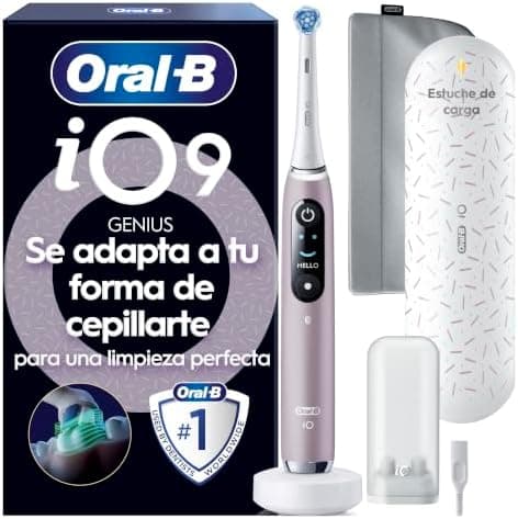 Oral-B iO 9 Cepillo de Dientes Eléctrico con Mango Recargable, 1 Cabezal, Estuche de Viaje con Cargador y Funda Magnética, Diseñado por Braun, Regalos Originales para Mujer y Hombre - Rosa