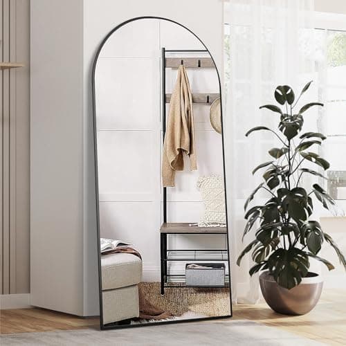 NEUWEABY Arqueado Espejo de Cuerpo Entero Espejo de pie con Soporte 165 x 60cm Espejo de Pared Grande Negro de pie colgado o apoyado contra la Pared para la Entrada del Dormitorio