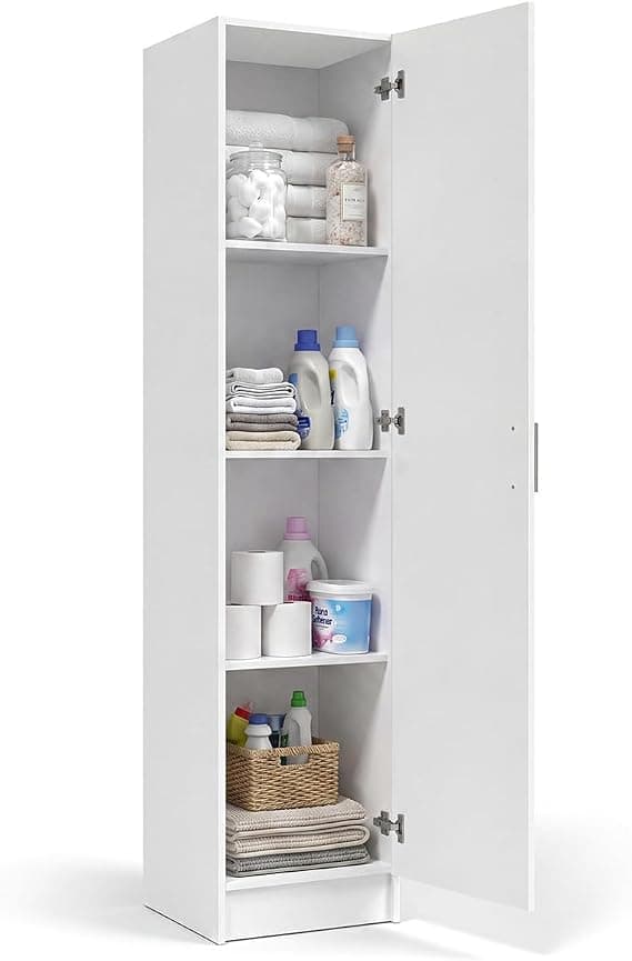 duehome | Armario Multiusos, 1 Puerta, Columna, Modelo Multi Useful, Acabado en Color Blanco Artik, Medidas: 37 cm (Ancho) x 180 cm (Alto) x 37 cm (Fondo)